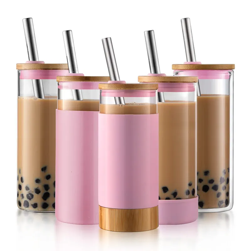 

Eco Friendly Bamboo Lids Tumbler Wide Mouth Smoothie Tumblers 20oz Glass Water Tumble With Straw And Lid