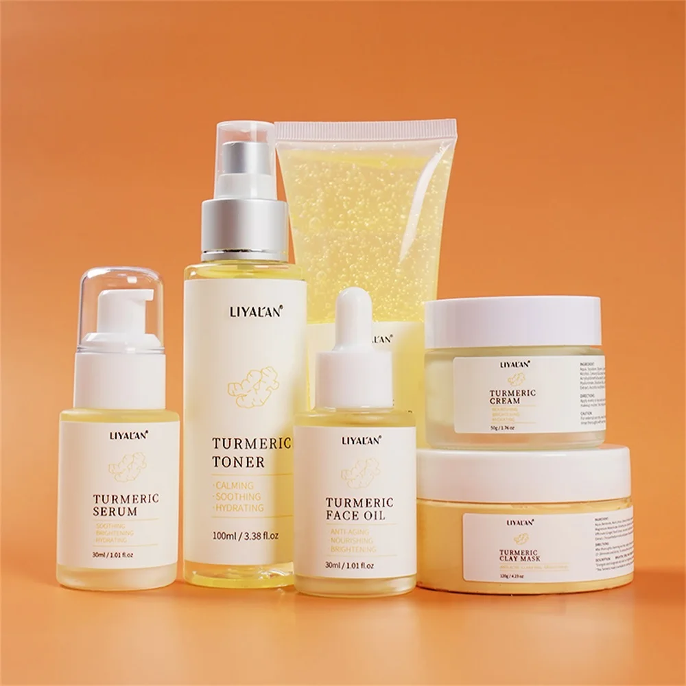 

OEM Turmeric Skincare Cream Ginger Root Oil Whitening Anti-acne Facial Serum Kit Natural Organic Tumeric Face Skin Care Set