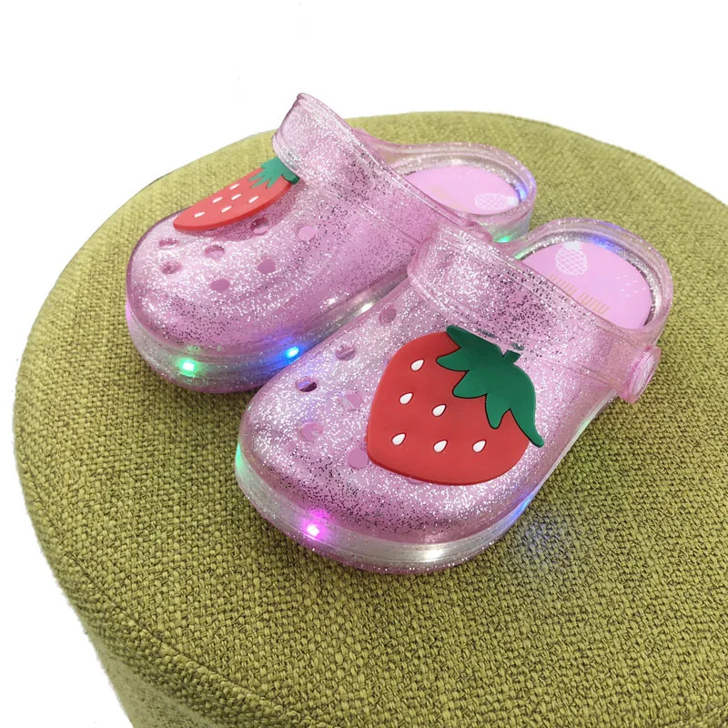 

Fashion cute clear jelly sandals fruit children non-slip toddler little girls led jelly sandals slippers clogs for kids