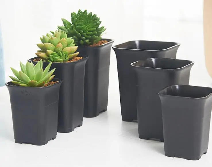 

3 size option square nursery plastic flower pot for indoor home desk, bedside or floor, and outdoor yard,lawn or garden planting