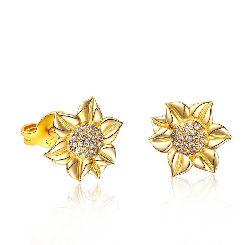 

Rose Valley Sun Flower Stud Earrings AAA Zircon Designs Jewelry for Women Gold Gift Party Trendy Jewelry YE002