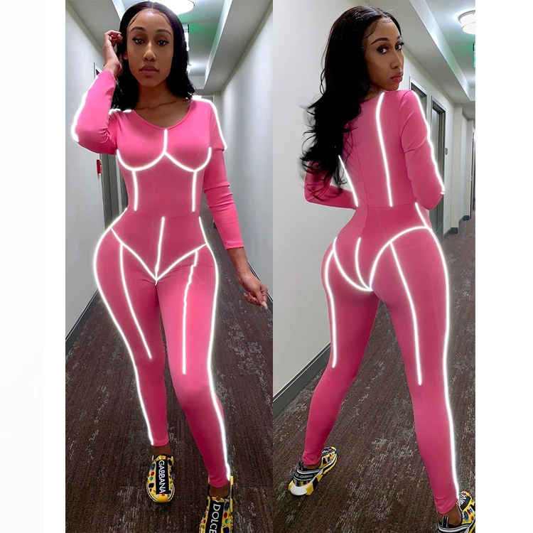 

Free Shipping Autumn Sale Wholesale OEM Women's Casual Reflective Jumpsuit Reflective Rompers Long Pants, Customized color