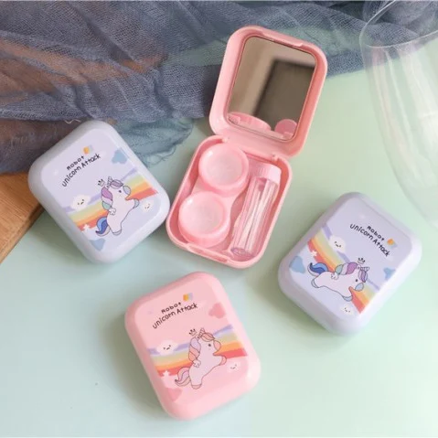

Cute Unicorn Animal Travel Kit Tweezer Contact Lens Case Bulk Lenses Case Box, Picture