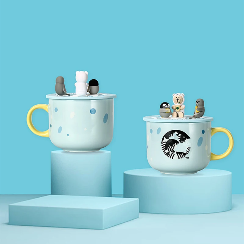 

Custom ceramic cute 3d animal coffee mug with silicone lid, Blue