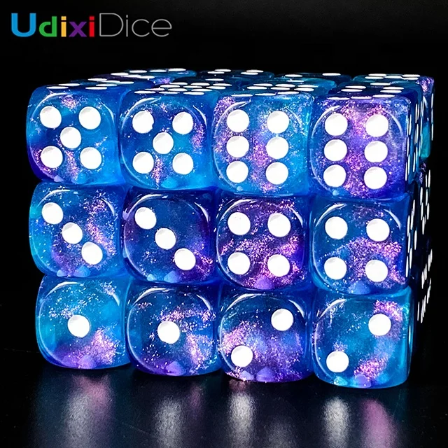 

Arcylic  Pip D6 Glitter Dice for DND Gambling Casinos Plastic Dice, 6 color