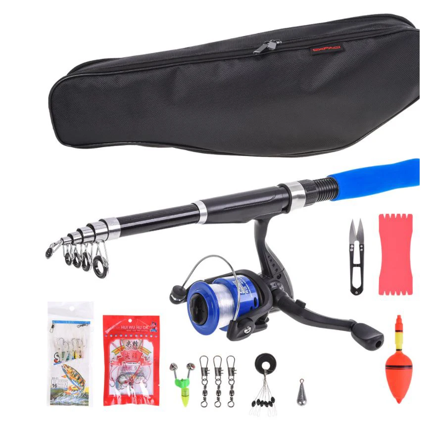

Spining Telescopic Fishing Rod and Reel Combo Kit Set with Line Lures Hooks Reel and Carry Bag, 1 colors