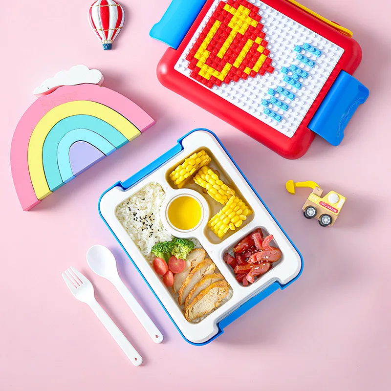 

Cartoon DIY BPA Free pixel building blocks children's compartments plastic lunch box Student lunch box picnic fruit salad box