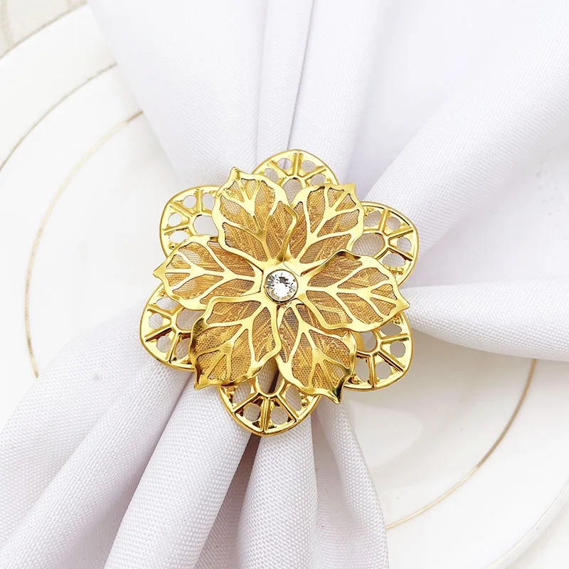 

wedding gold party flower metal napkin ring