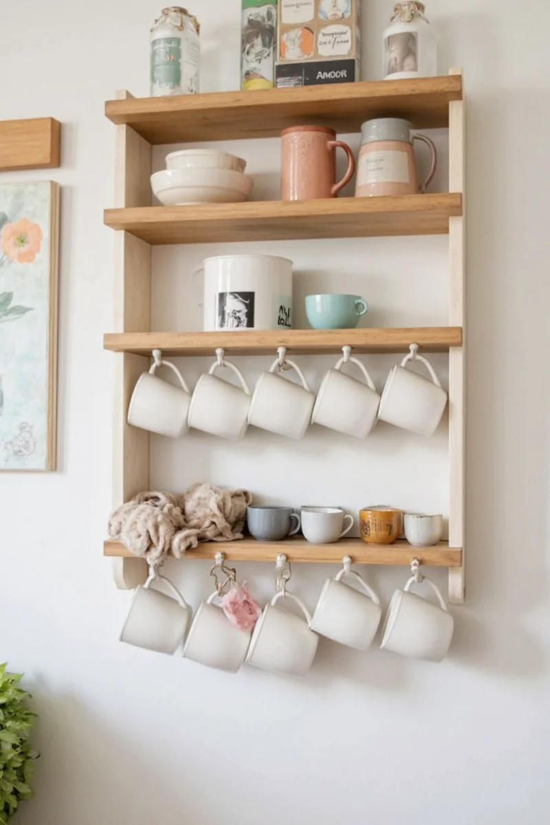 Kitchen after installing mug shelving