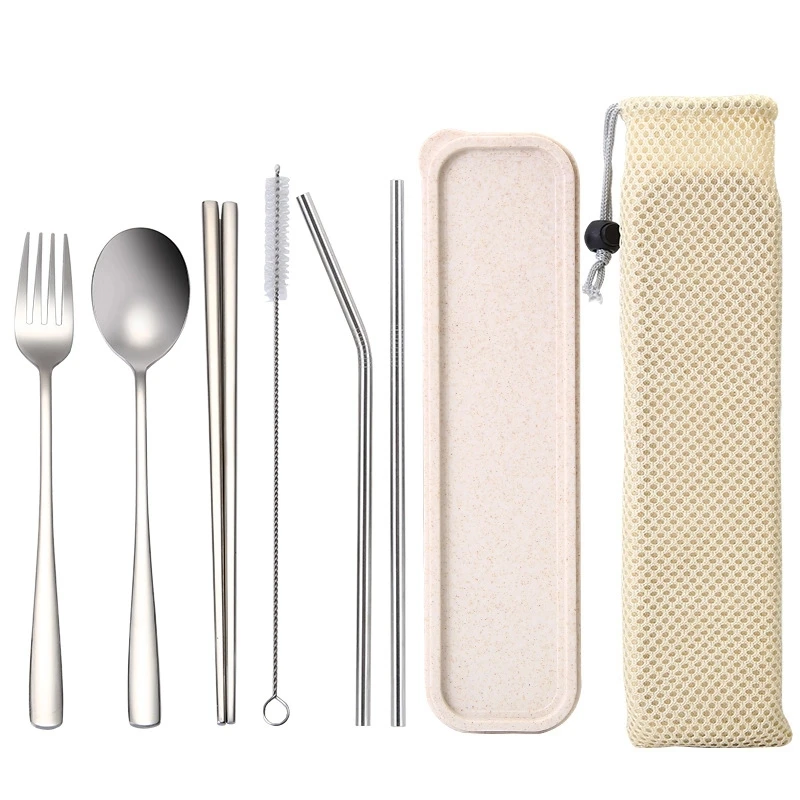 

Reusable stainless Steel Metal Straw Portable Travel Cutlery Set with Case