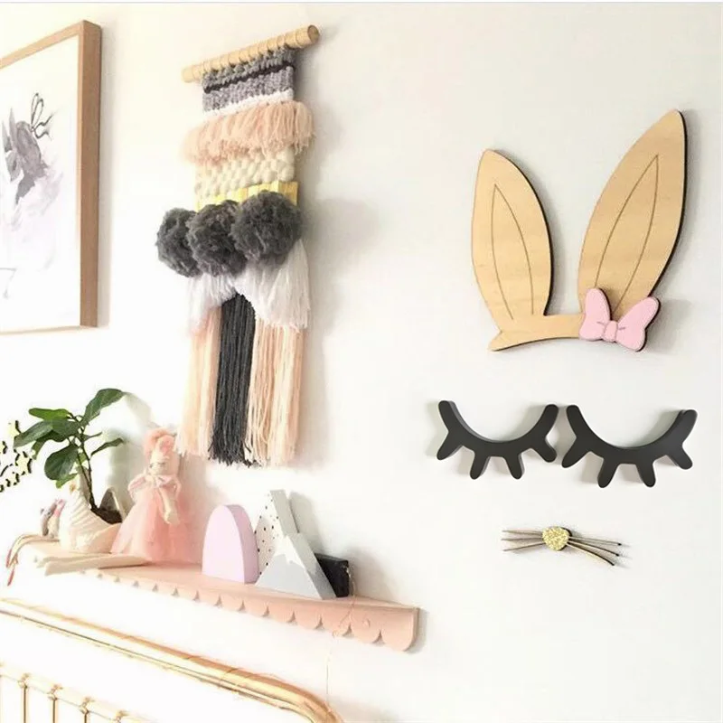 

Factory direct creative 3d stereo wall stickers wooden eyelashes children's room cartoon wall decoration, As the picture shows