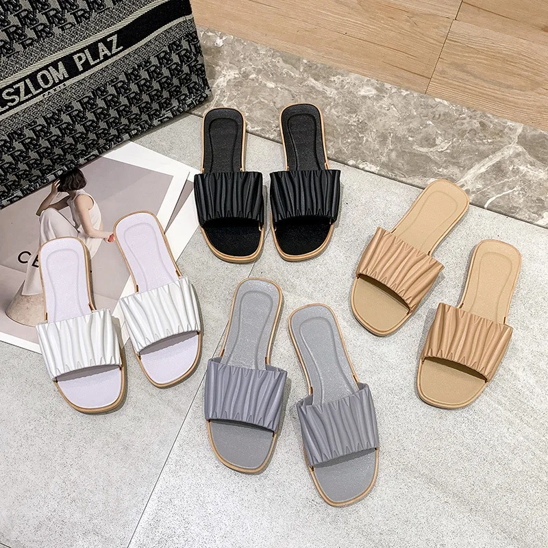 

2022 New style summer small fresh outside beach woven fashion flat slipper women slippers ladies sandals