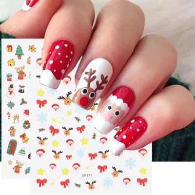 

Christmas Winter Laser Solid Snow Moose Cartoon Gummed Nail Decal Sticker For Decoration, Colorful