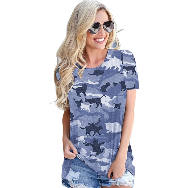 

Women Camo Printing Crew Neck Short Sleeve T-shirt Tops