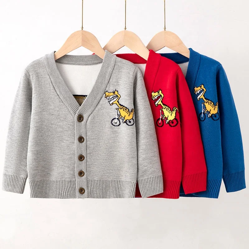 

New winter European and American kid's knitted cardigan baby boy cartoon pattern sweater coat for Children's wear clothes