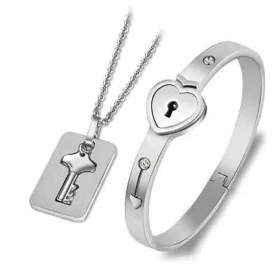 

His Hers Love Heart Bangle Bracelet Necklace