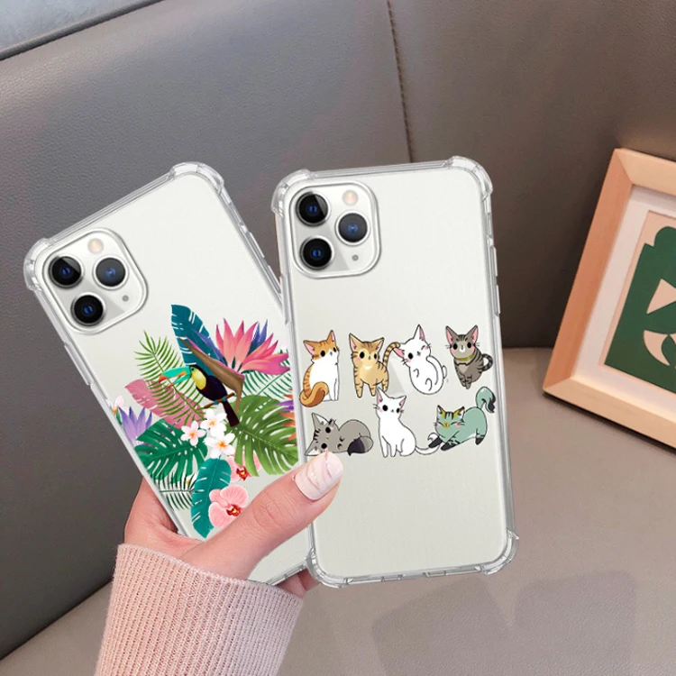 

Fashion Animal Bird Summer Flowers Printed Design Cover UV Printing Cell Phone Case Cover For iPhone 11 12 Pro Max SE 6 7 8 Plus, Clear+different designs