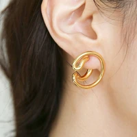 

Gold Silver Color Double Circle Hoop Earrings C Shape Irregular Geometric Earrings for Women Minimalist Earrings Hoops 2020