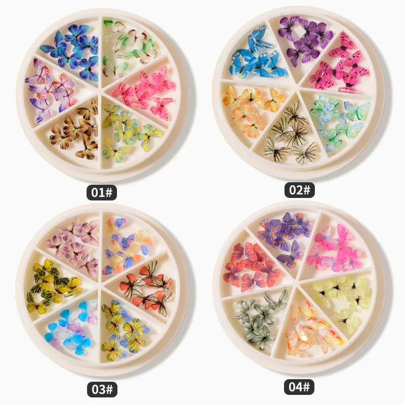 

Misscheering Nail Art 3D Butterfly Jewelry Acrylic Mini Nail Butterfly 6 Grid Box Decoration Decoration Accessories, Photo