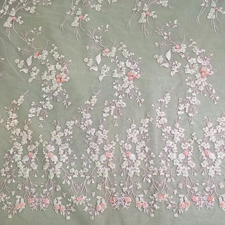 

ES0055 Professional beaded lace embroidery fabric design with handwork for bridal