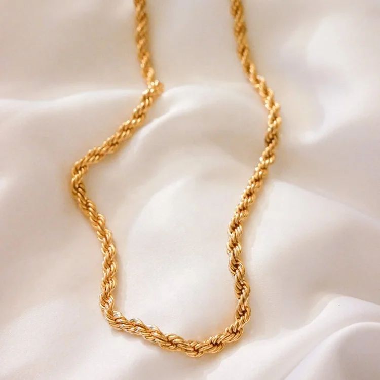 

Trendy 18k Gold Plated Stainless Steel Women Necklace Jewelry Newly Fashion Chunky Thick Chain Necklace Gold Rope Chain, Gold color