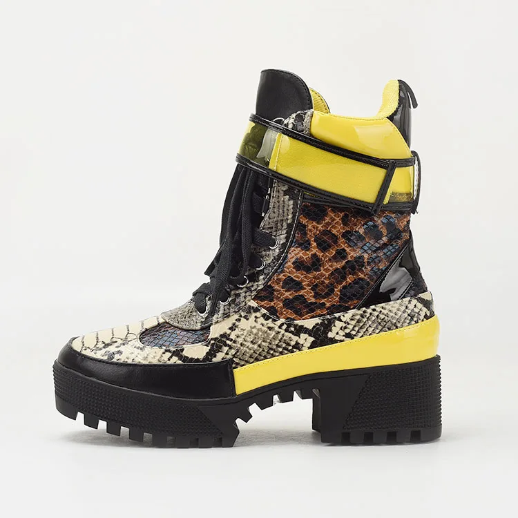 

BUSY GIRL DFC1001 Yellow combat boots animal print platform boots for women