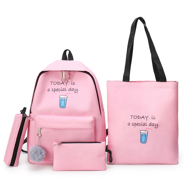 

New Trend Female Backpack Fashion Women Backpack 4 pcs sets canvas Schoolbags For Teenage Girls Female Children Shoulder Bags, Multi color