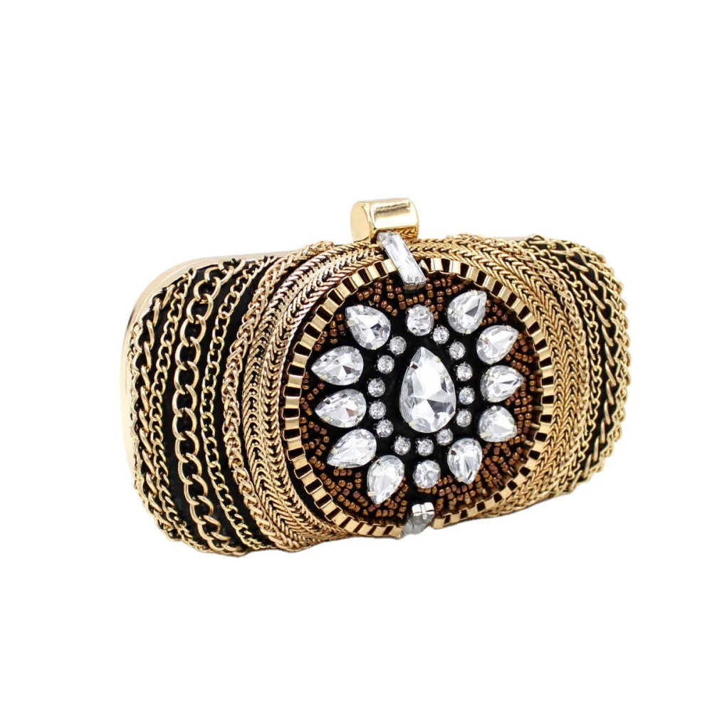 

Cappuccino Womens Bling Luxury Clutch Purses trend small Handbags cute Evening Bags with chain, As picture