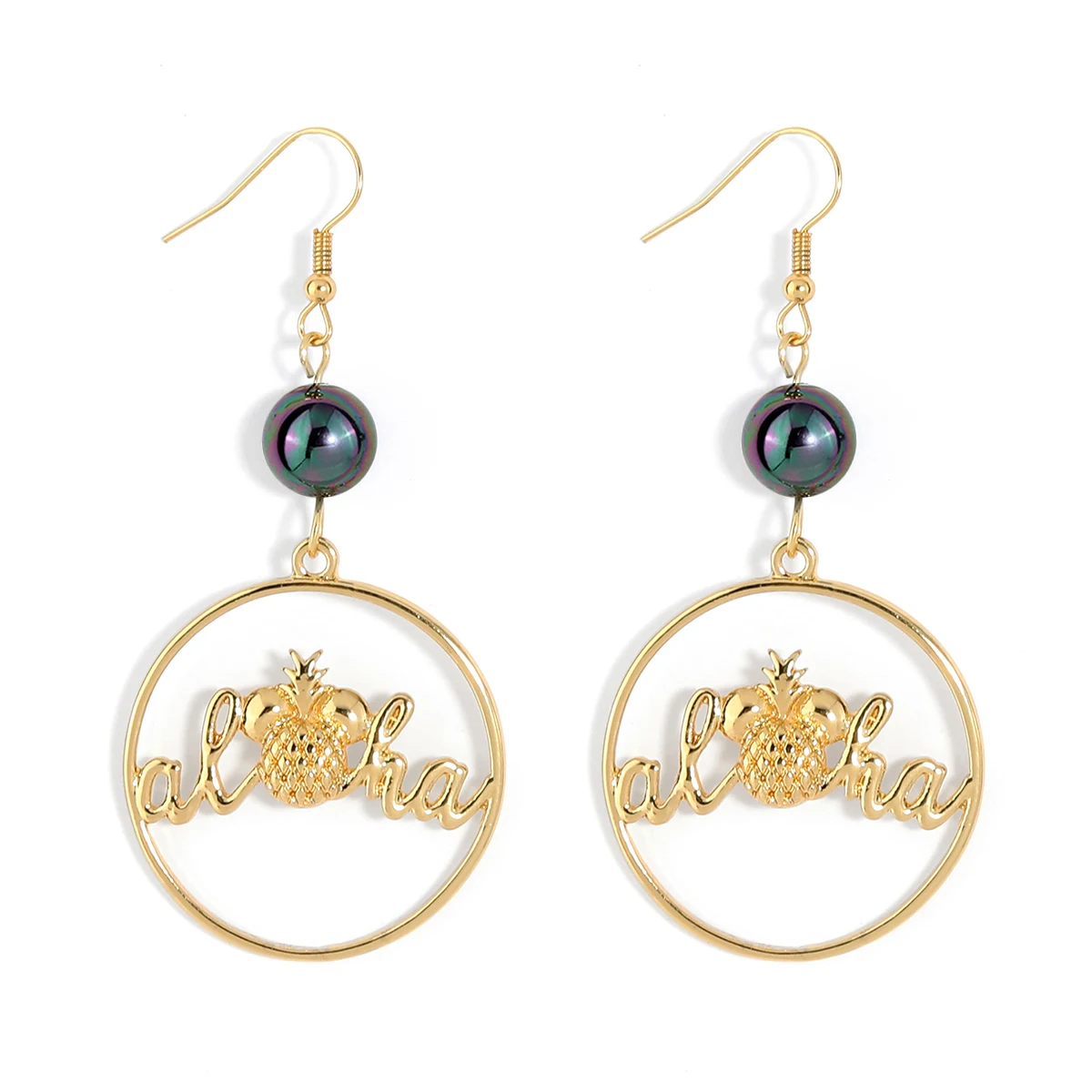 

Yiwu Vinstyle Jewelry Latest new hawaiian gold plated bling designer hoop earrings women aloha pineapple earrings
