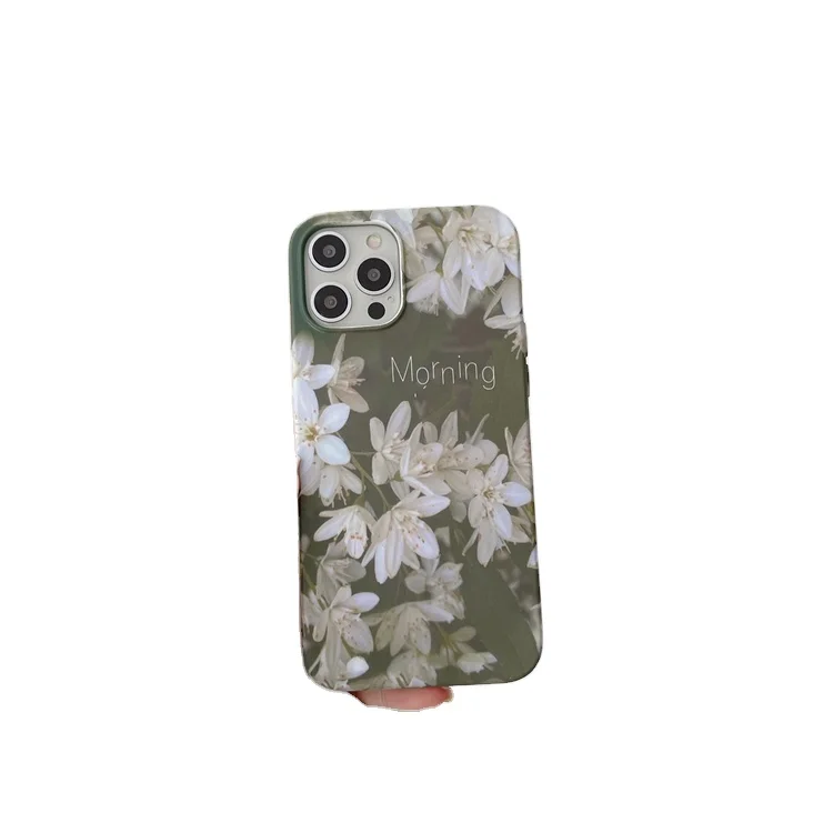 

High-grade oil painting print phone case soft cover flowers shockproof for iphone x xr xs max 11 12 13 pro max case flower, Emerald green color