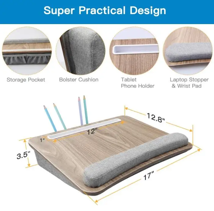 
100% Natural Bamboo Portable Laptop Table Tray with Pillow Lap Desk for Laptop Computer 