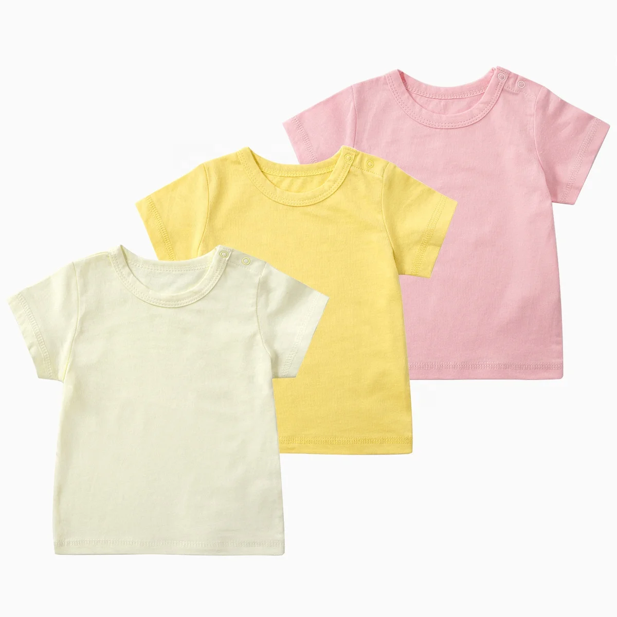 

2021 New arrive 100% Cotton Breathable Baby Clothes T-shirt for Summer Eco-friendly Pure Colorful Clothes, As pictures