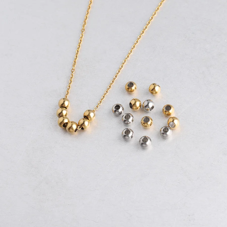 

High Polished 5mm Stainless Steel Beads Accessories 2mm Hole Gold Rose Gold Beads Charm For Necklace Jewelry Making