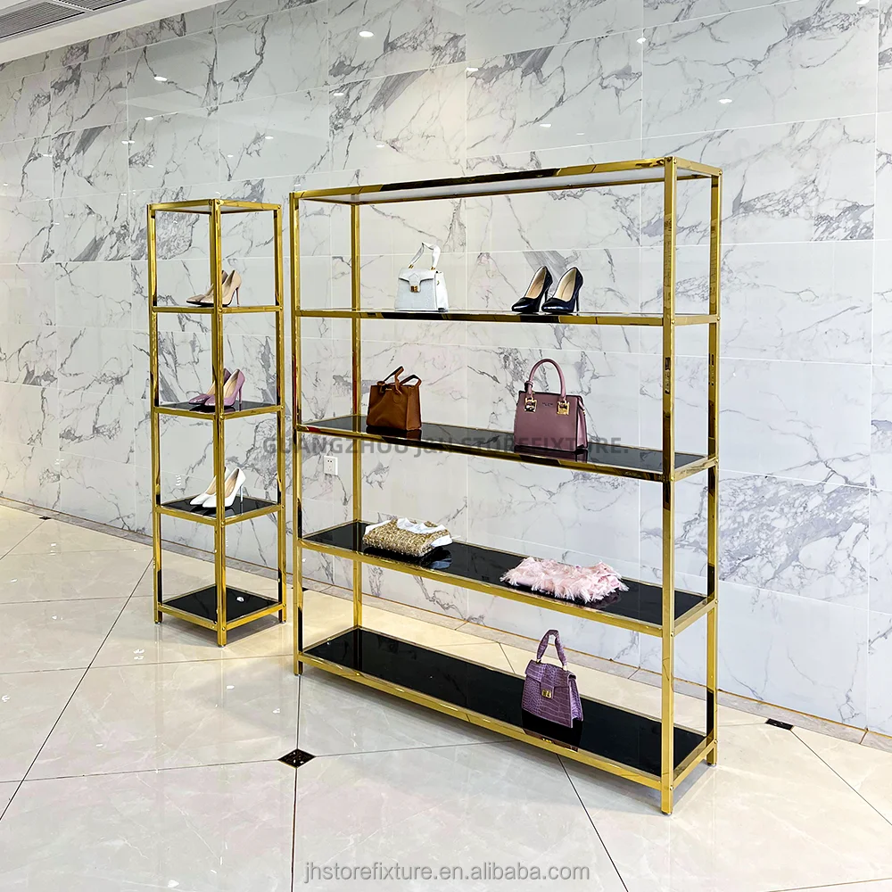 

wholesale Stainless steel shelf cosmetic retail store display rack shoe shop display stands case