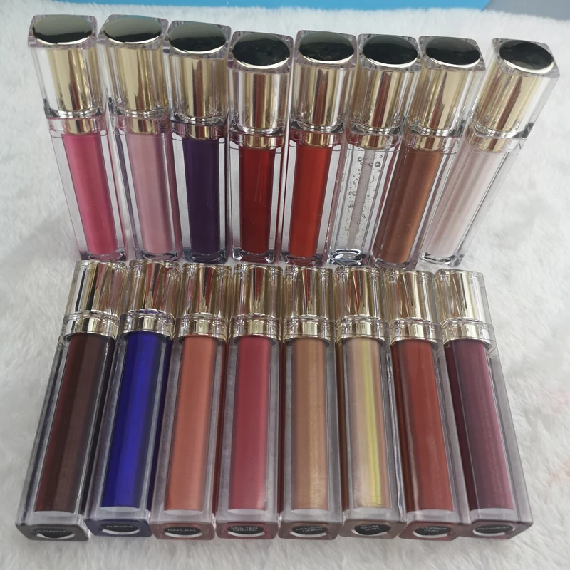 

Clear Lipgloss Own Brands Private Label Vegan Clear Lip Gloss OEM Glitter Holographic Lipgloss, 16 glossy colors + 8 nude velvet color