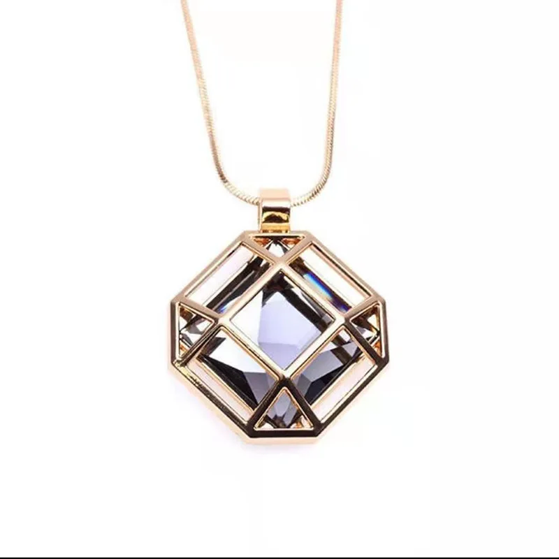 

pretty fashion sweater long chain handmade hollow simple Korea women square crystal necklace, Picture shows