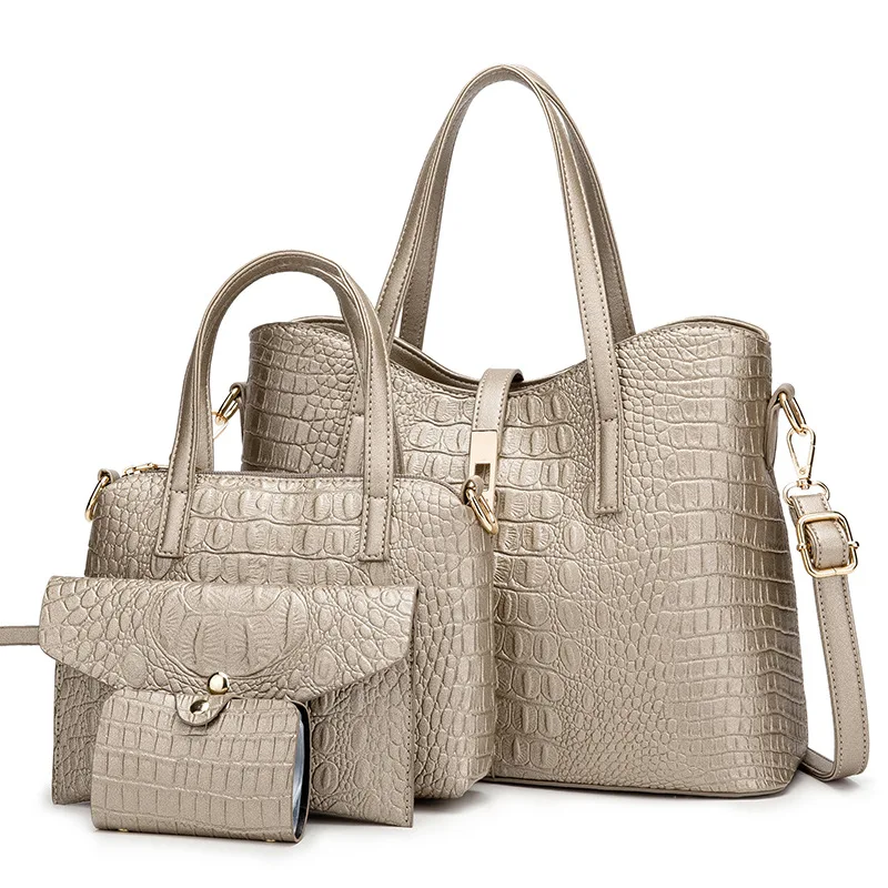 

New 4pcs fashion leather women luxury large gold sliver clutch purse handbags crocodile pattern satchel handbags, Customizable