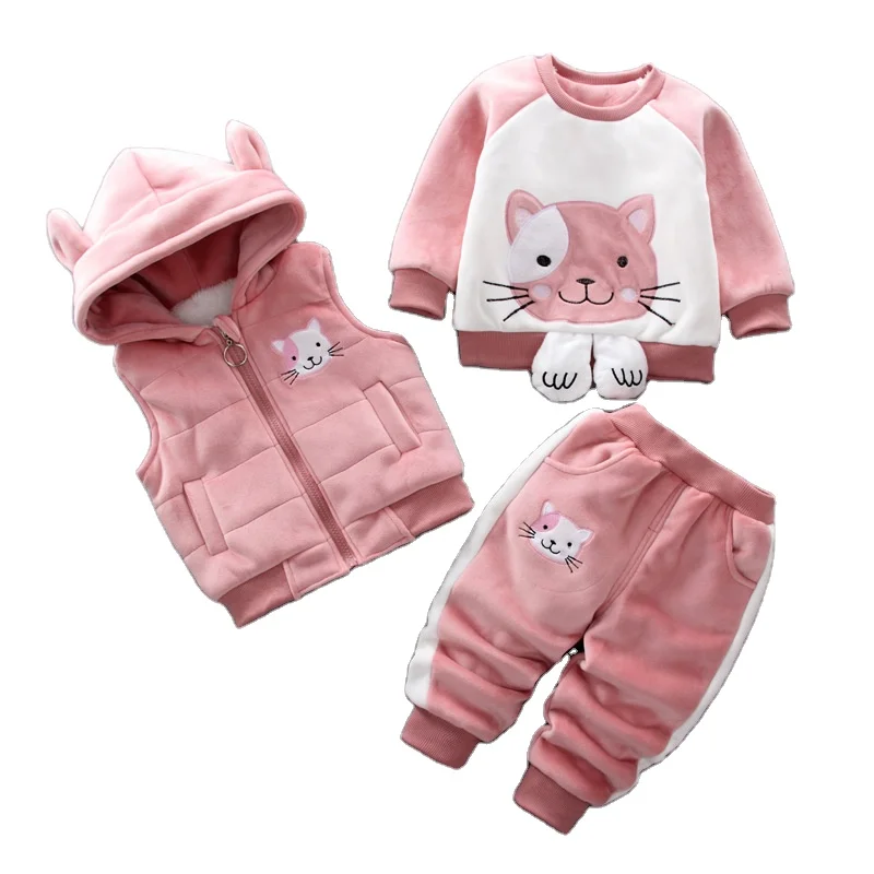 

Children Kids Boys Girls Clothing Sets Winter Hooded Vest +Jackets +Pants Thick Warm Tracksuts Kids Clothes Trousers Sets