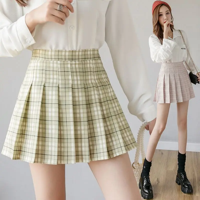 

Summer Women Skirts 2021 New Korean High Waist Plaid Mini Skirt Women School Girls Sexy Cute Pleated Skirt with Zipper