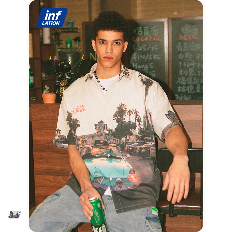 

Wholesale Fashion Streetwear Plus Size Digital Printing Shirts Streetwear New Hip Hop Short Sleeve Men's Shirts, As picture shown