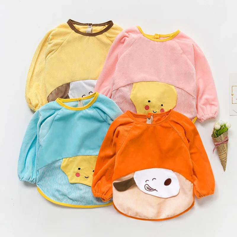 

Long Sleeve Waterproof Cute Kid Feeding Bib Food Catcher Cotton Baby Bibs