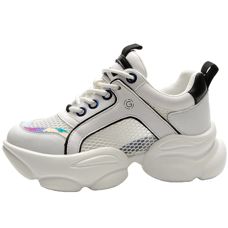 

Dropshipping Custom Logo 2022 Luxury Designer Ladies White Platform Sneakers Mesh Breathable Women's Casual Shoes