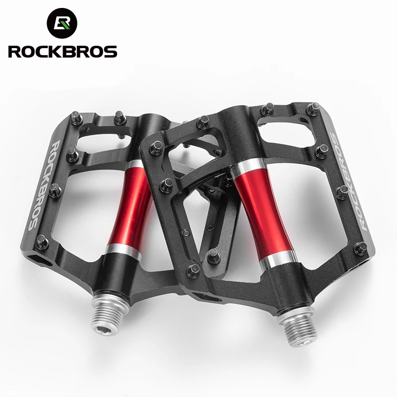 

ROCKBROS MTB Bicycle Pedals Aluminum Non-Slip Sealed Bearing Platform Pedals Ultralight Bike Pedal Accessories, Black/red