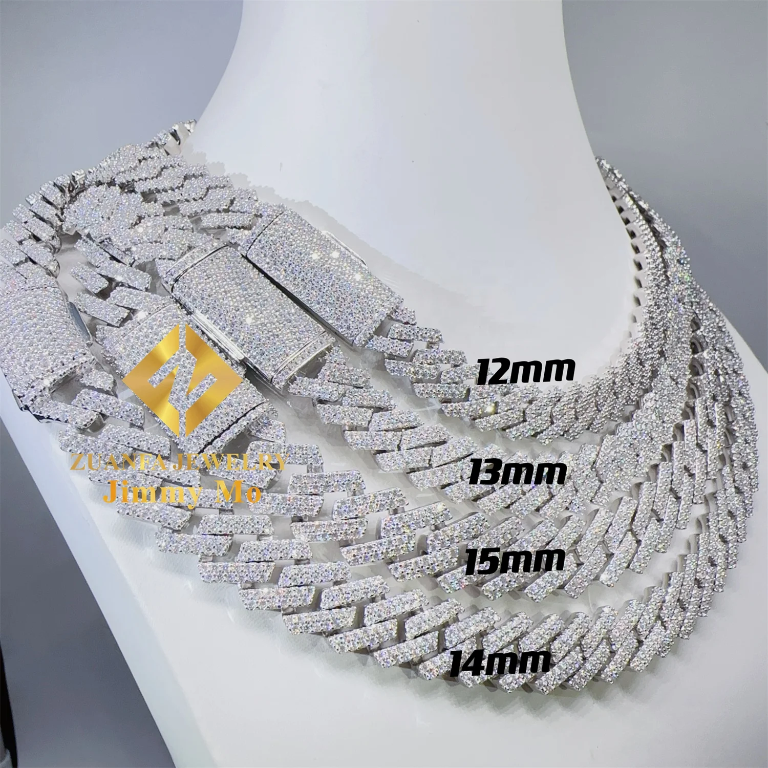 

Hot Selling Pass Diamond Tester 925 Solid Silver 12mm 13mm 14mm 15mm Two Rows Iced Out Hip Hop VVS1 Moissanite Cuban Link Chain