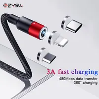 

1 m 8-Pin Type C Micro 3A Fast Charging Led Nylon Braided 360 degree 3 In 1 Magnetic USB Charger Cable WIth data For Phone