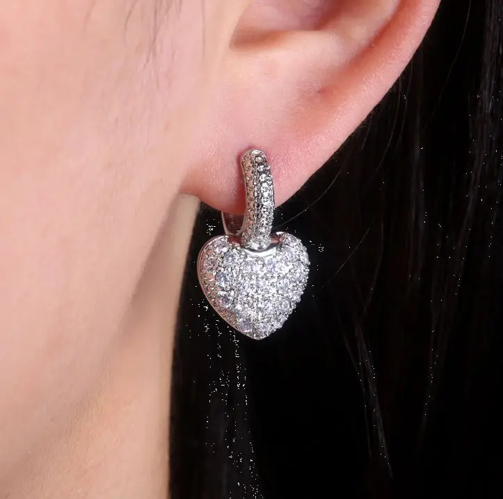 

Korean Hot selling fashion earrings zircon heart earrings statement earrings