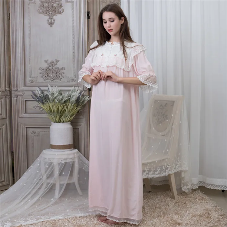 

Fashion Ladies Homewear Night Dress Royal Lace Cotton Long Nightgowns Women Sexy Summer Sleepwear Loose Pajama Dress
