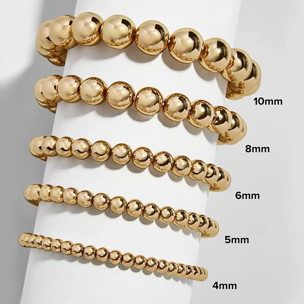 

Fashion stretch elastic gold plated ball mens women stacked bead bracelet set