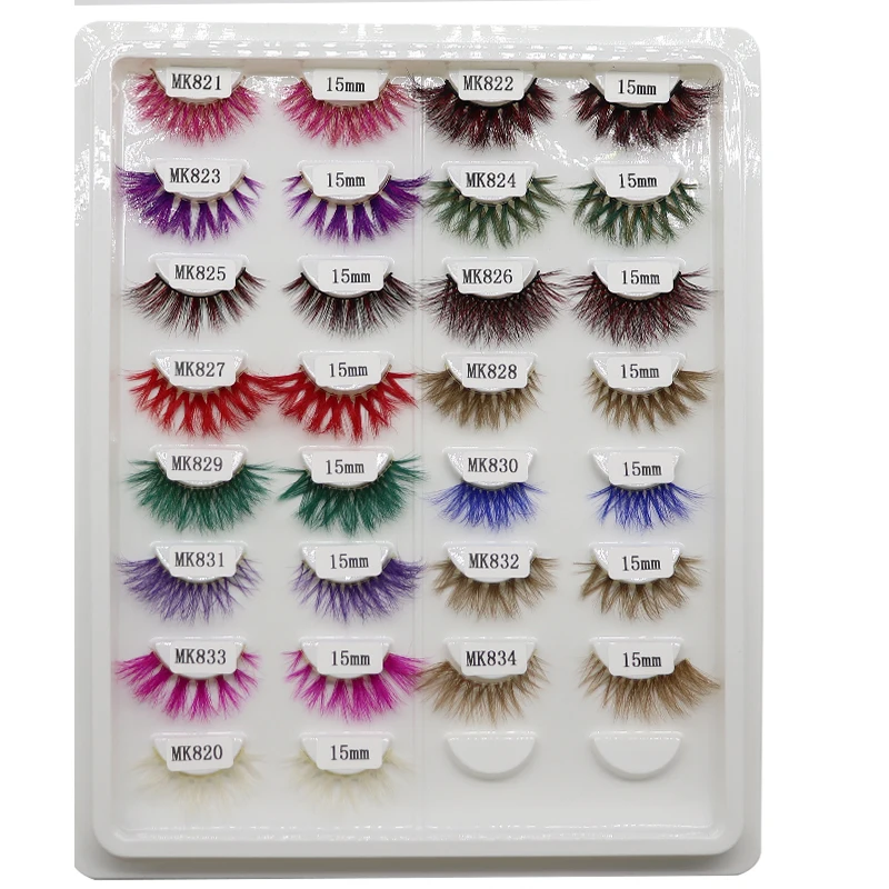 

Private label eyelash packaging boxes 2021 new types 3d luxury color mink eyelashes 25mm fluffy color mink lashes supplier, Multiple colors