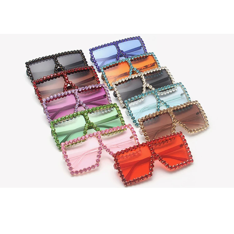 

Fashion Style Large Bling Diamond Crystal Colored Rhinestone Acrylic Lens Stage Oversized Square Frame Sunglasses, 4 colors